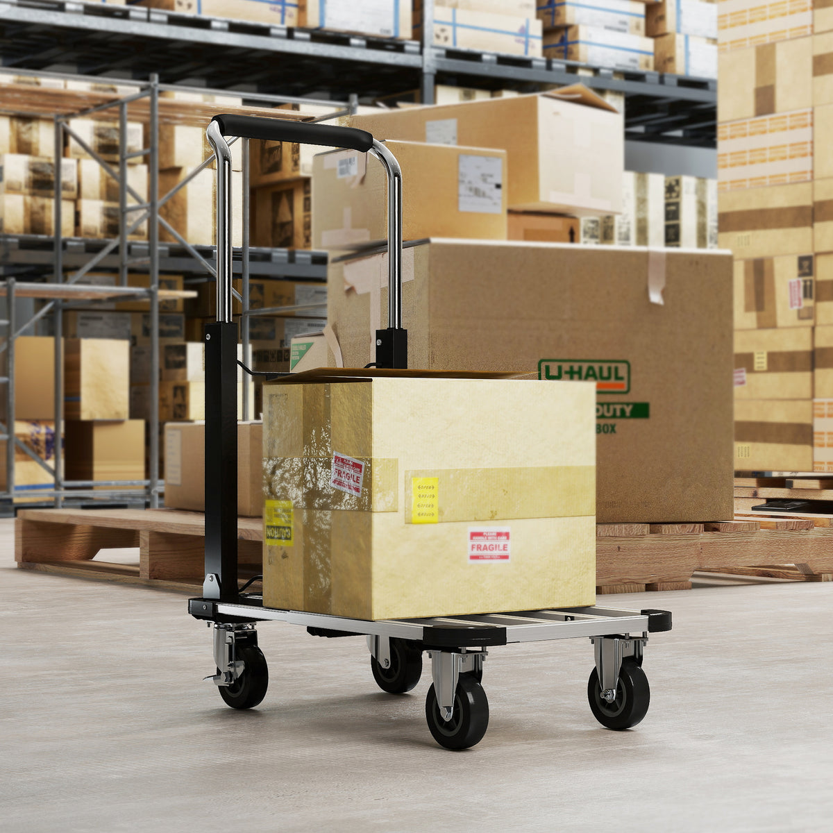 HOMCOM Faltbarer Handwagen, 150 kg Belastbarkeit, erweiterbare Fläche, höhenverstellbarer Griff, für – Produktabbildung 2