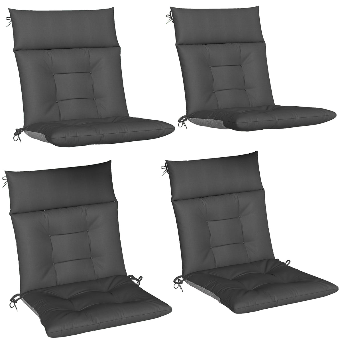 Outsunny 4er Set Sitzkissen wasserabweisend rutschfest Stuhlkissen mit Bändern, Indoor Outdoor 111,5 x 53 x 8