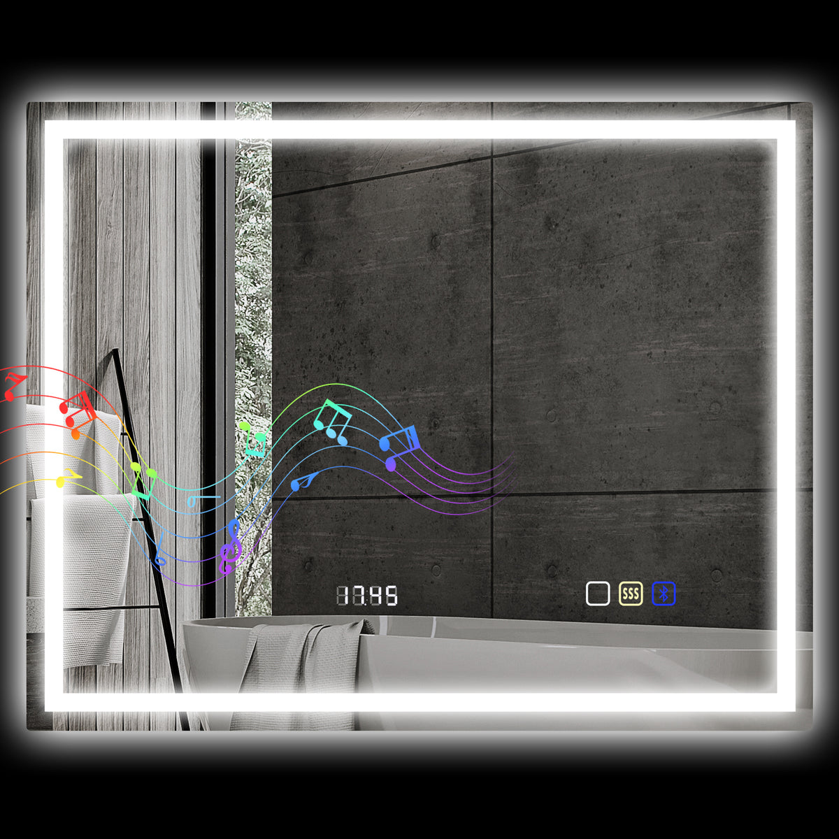 HOMCOM Badezimmerspiegel LED bluetooth 80 x 100 cm Touch-Schalter einstellbare Beleuchtung 3 Farben Anti-Fog