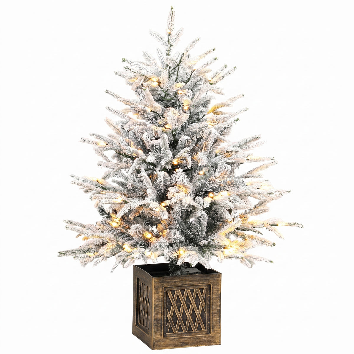 HOMCOM Tisch-Weihnachtsbaum 90 cm, vorbeleuchtet, beschneit, künstlich, 70 warmweiße LEDs, 488 Spitzen, Grün