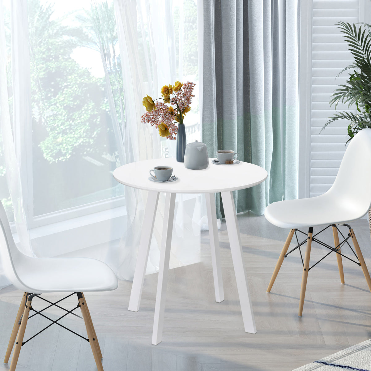 HOMCOM Esstisch, Küchentisch, für 2 Personen, Hochglanzoberfläche, mit Tischfüßen, weiß, 72 x 72 x 75cm – Produktabbildung 2
