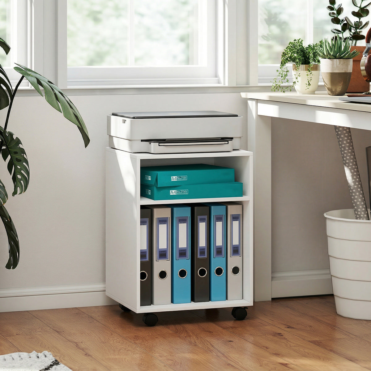 HOMCOM Druckerständer Druckertisch mit 2 offenem Regal feststellbaren Rollen für Büro Zuhause Fax – Produktabbildung 2