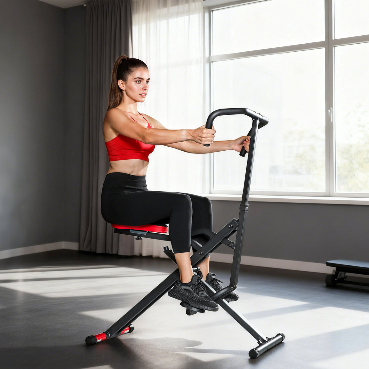 Trainingsmaschine, verstellbar, Metallrohre, Pedale, klappbar, Rot – Produktabbildung 2