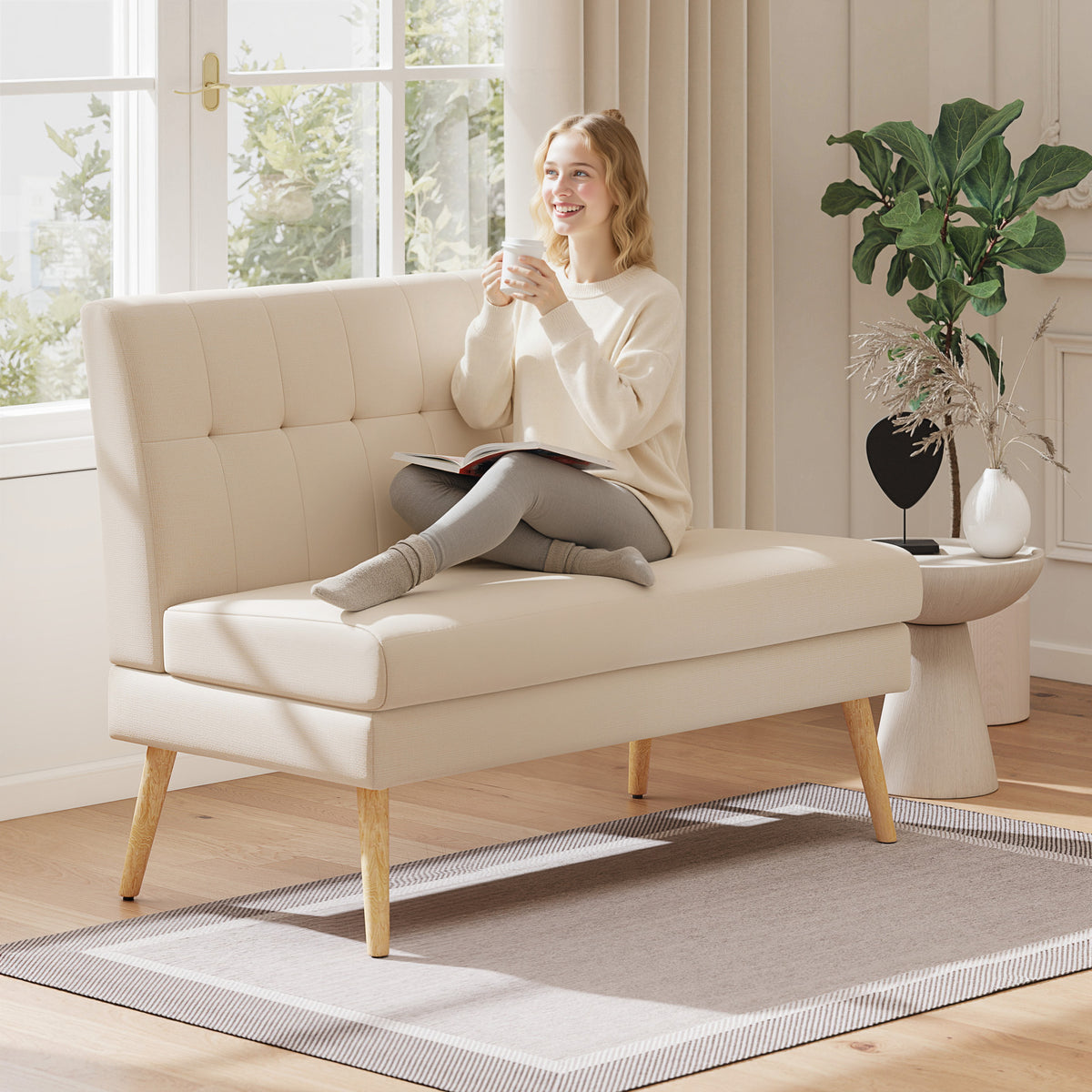 HOMCOM 2-Sitzer-Sofa, getuftete Rückenlehne, Holzbeine, dicke Polsterung, Leinenoptik, für kleine Räume – Produktabbildung 2