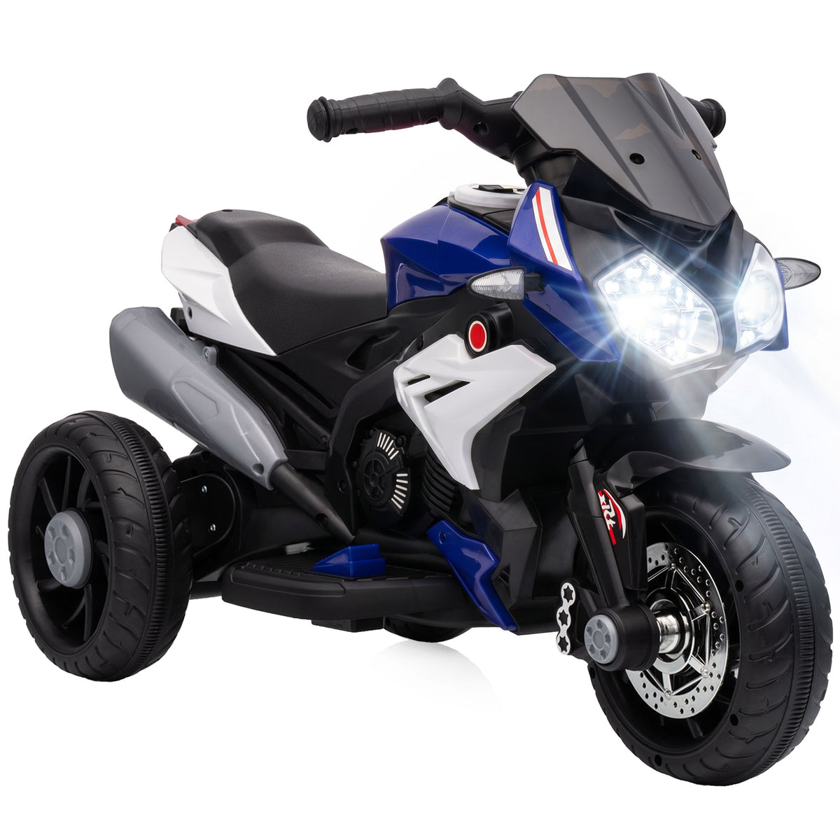 HOMCOM Elektro-Kindermotorrad, Lichter & Geräusche, 3 km/h, wiederaufladbar, Kunststoff & Metall, Blau/Weiß