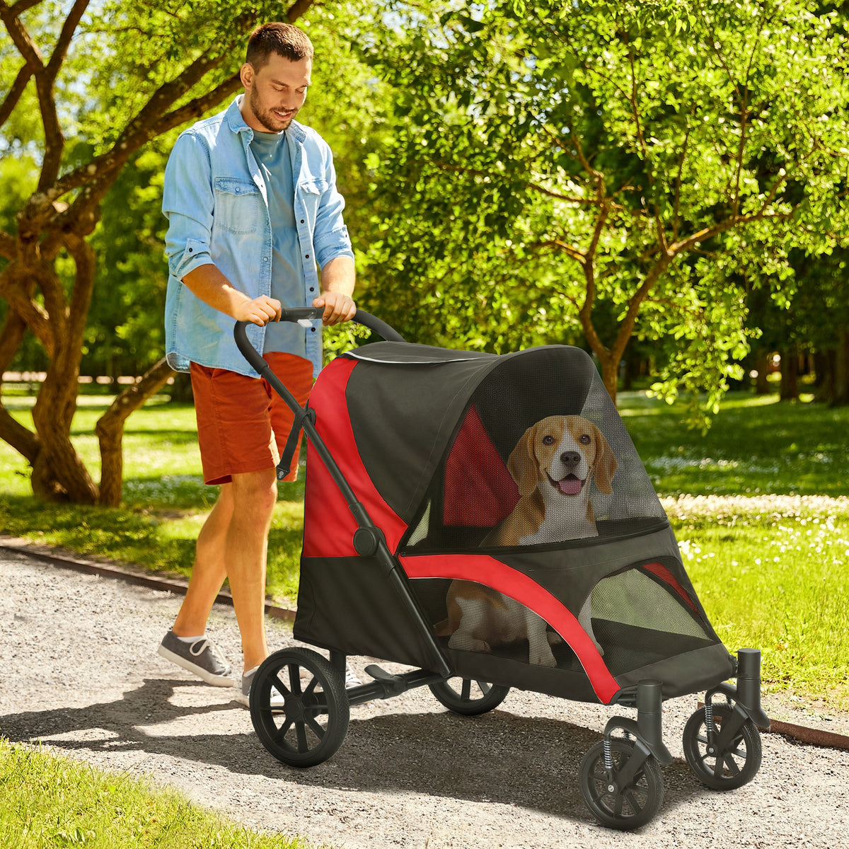 PawHut Hundewagen, Faltbarer Hundebuggy für mittelgroße Hunde, Haustierwagen mit 4 Rädern – Produktabbildung 2