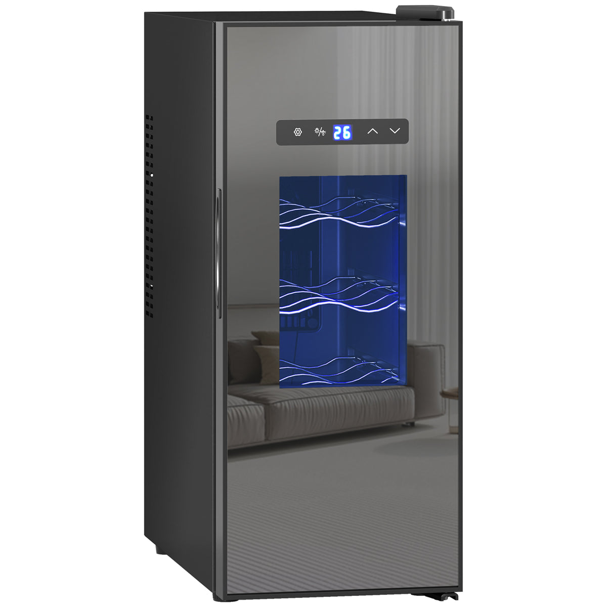 HOMCOM Weinkühlschrank für 12 Flaschen, mit Glastür, Getränkekühlschrank mit LED-Licht, Touch-Screen, Schwarz