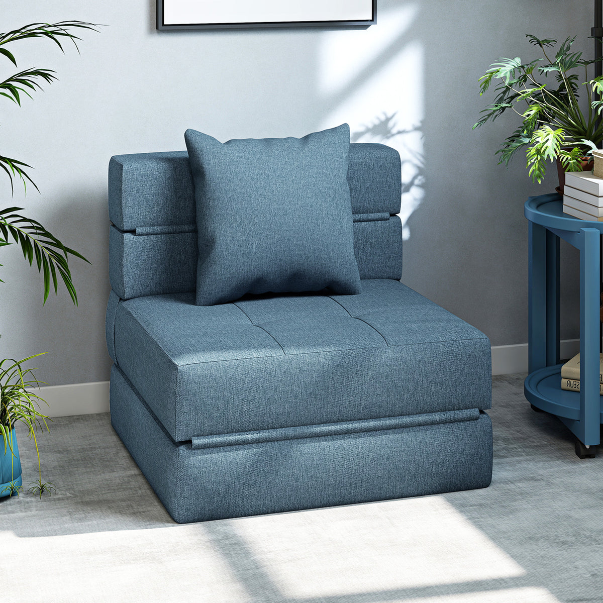 HOMCOM Schlafsessel Relaxsessel Gästebett. abnehmbarer Bezug, 70 cm x 70 cm x 61 cm, Dunkelblau – Produktabbildung 2