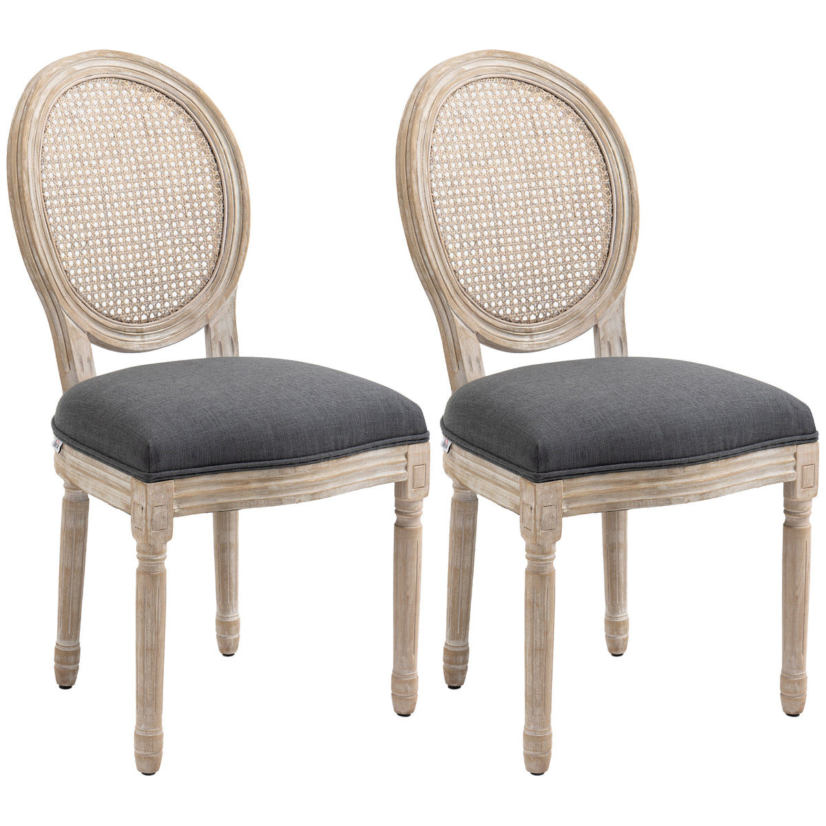 HOMCOM Küchenstühle im 2er-Set, weich gepolstert, Vintage-Design, Rattanoptik, Grau – Produktabbildung 2