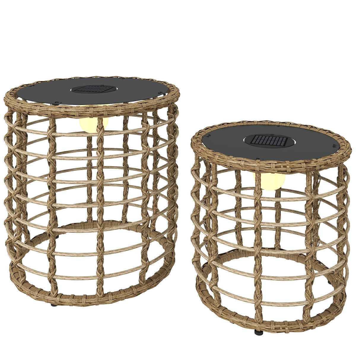 Outsunny Solar Stehlampe 2er Set Rattan Solarlampen mit Lichtsensor LED Solarleuchte im Boho-Stil IP44