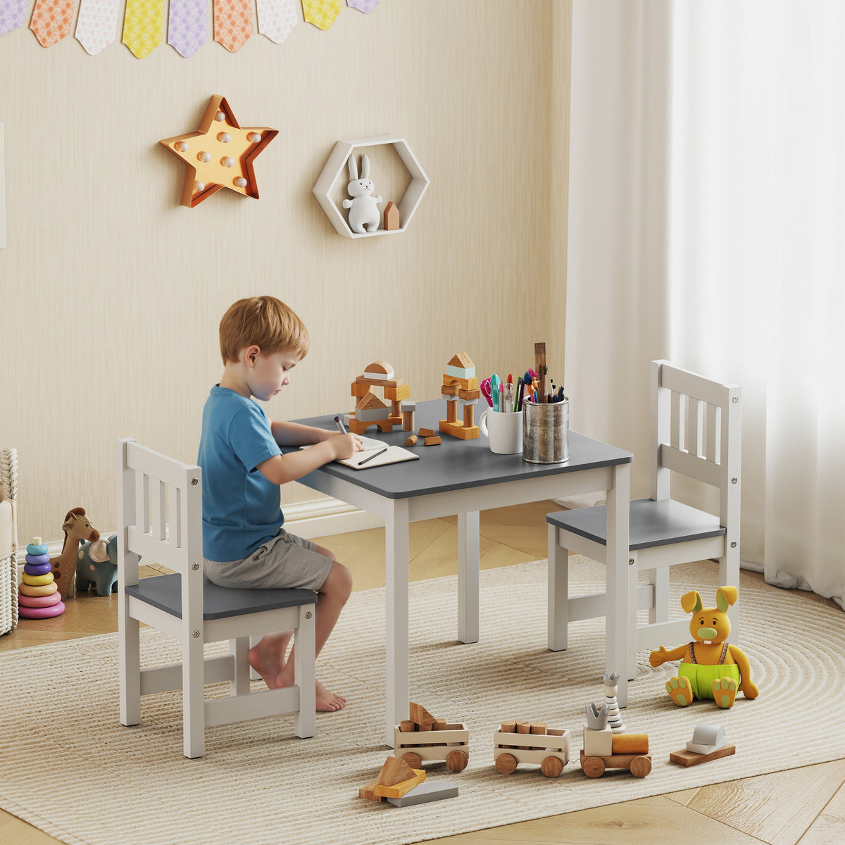 Kindertisch mit 2 Stühlen, 3tlg Kindersitzgruppe, Sitzgruppe für Kinder, Kindermöbel, 56 x 52 x 48 cm – Produktabbildung 2