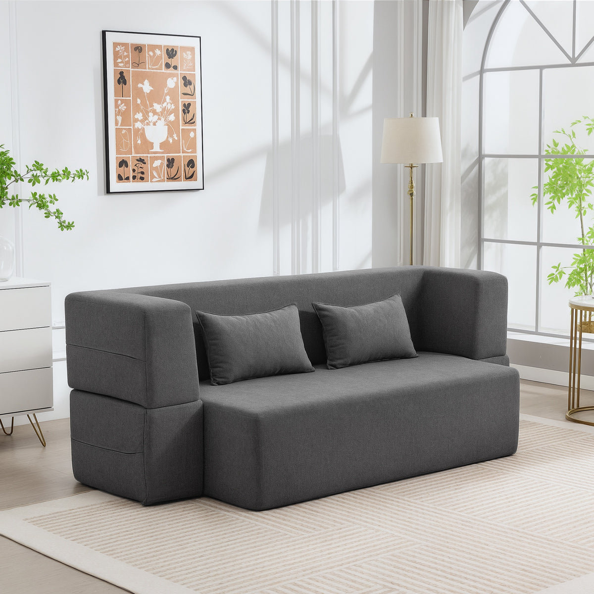 HOMCOM 2-Sitzer-Schlafsofa aus Schaumstoff, Schlafcouch mit breiten Armlehnen, 2 Kissen, 360 kg – Produktabbildung 2