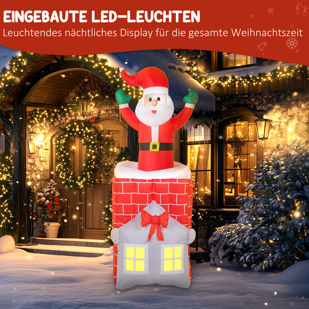 Outsunny Aufblasbare Weihnachtsdekoration, Weihnachtsmann in Schornstein, LEDs, Gebläse – Produktabbildung 4