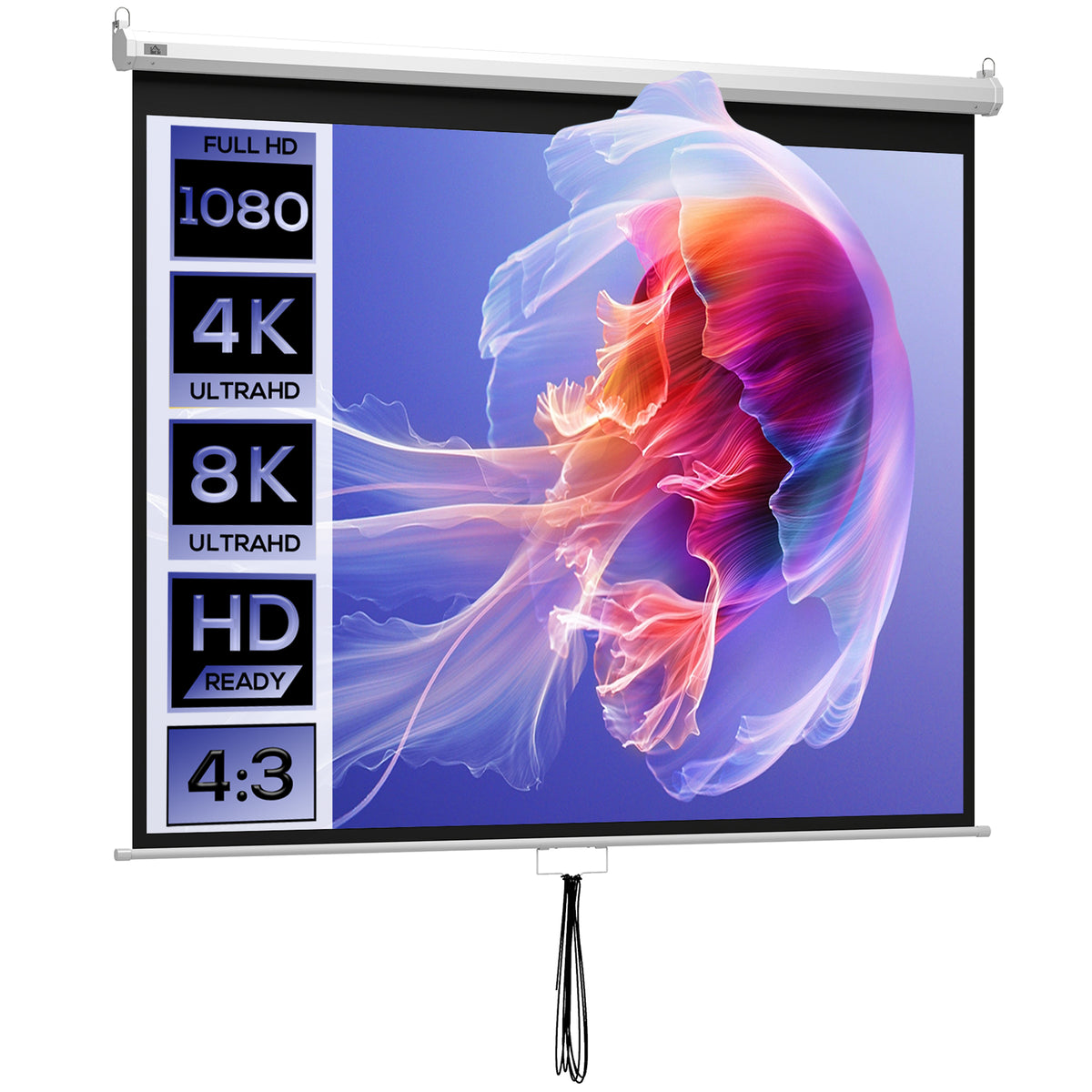 HOMCOM Beamer Leinwand 203 x 152 cm 100 Zoll 4:3/ 16:9 Projektionsleinwand Manuell für Heimkino