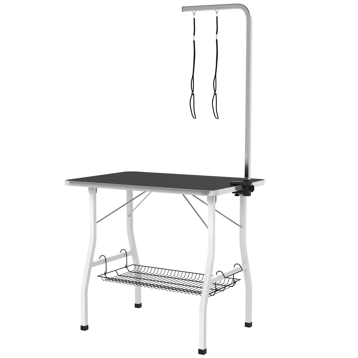 PawHut Hundepflegetisch, Frisiertisch mit einstellbarem Arm, Aufbewahrungsfach, Gummioberfläche, 90 x 60 x 76
