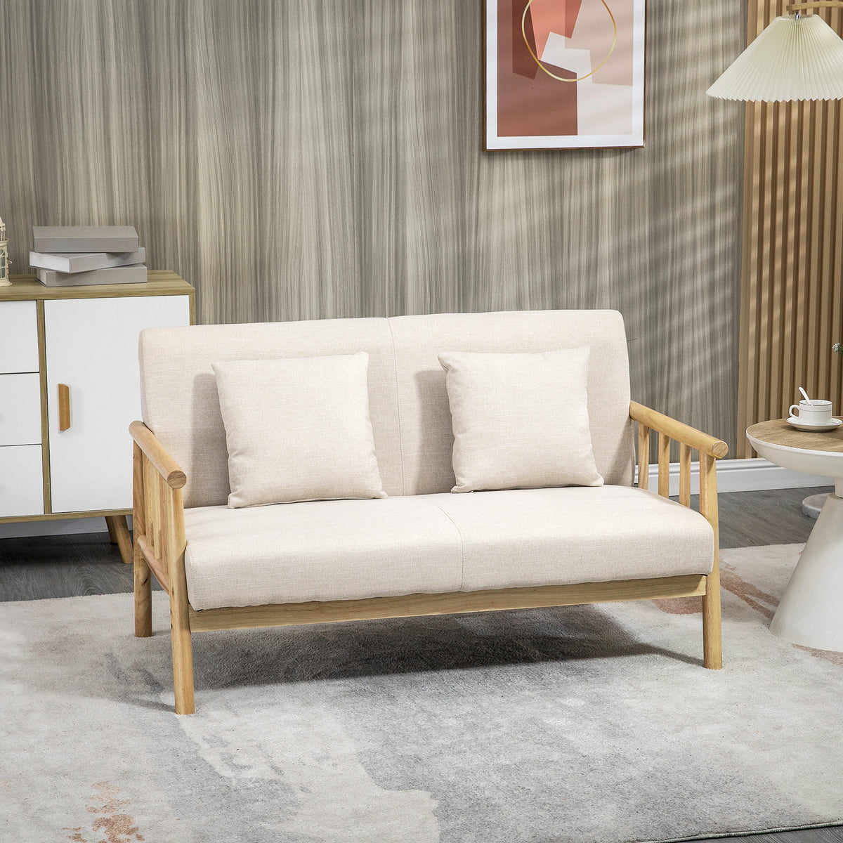 HOMCOM 2-Sitzer Sofa, Stoffbezug in Leinenoptik, kompakt, bis 200 kg, Holzrahmen, 123L x 69B x 74H cm – Produktabbildung 2