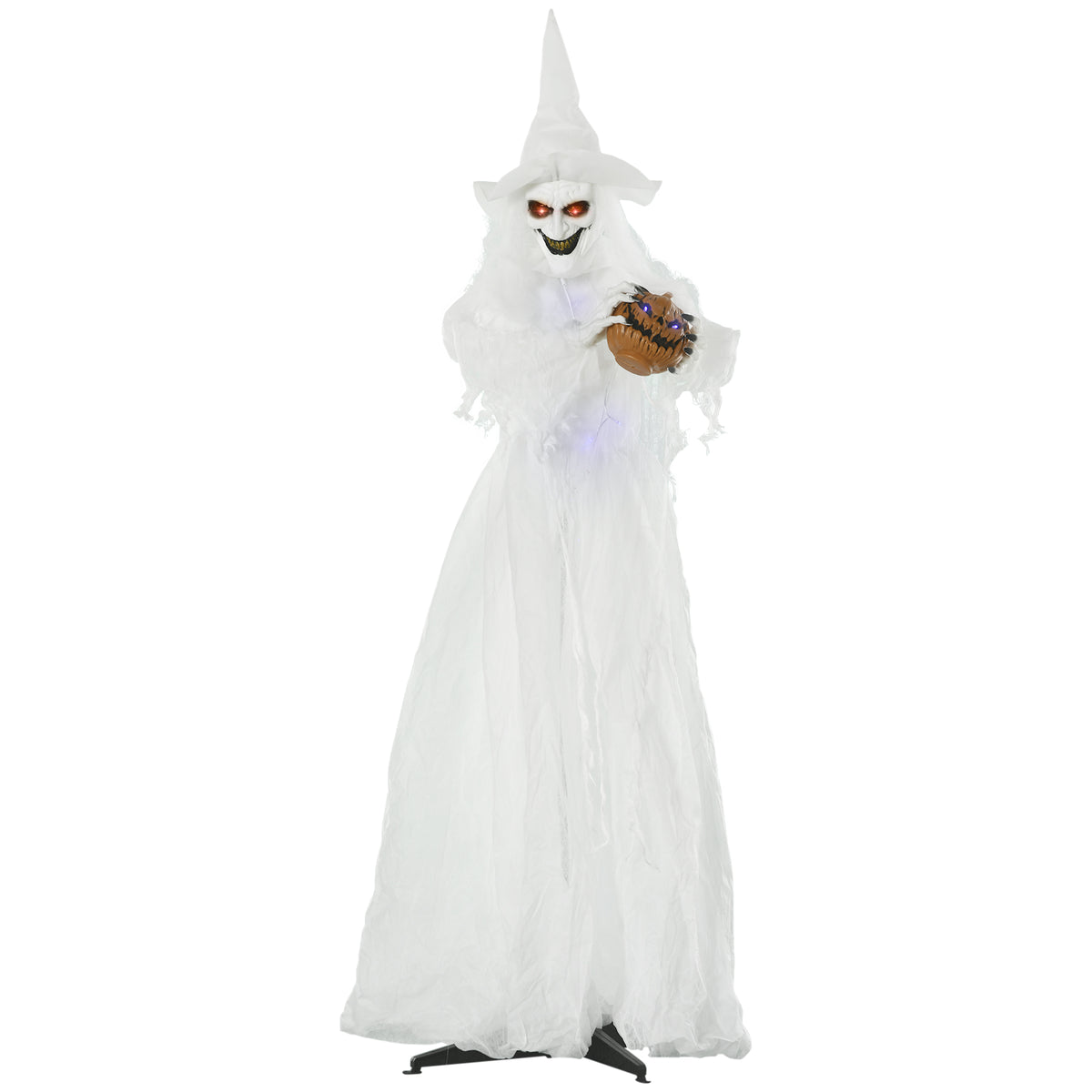 Outsunny 189 cm Weiße Hexe mit Kürbiskopf, lebensgroße Halloween-Außendekoration