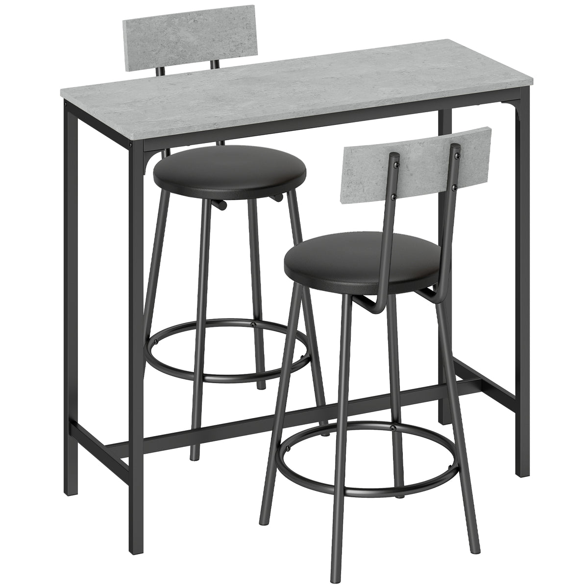 HOMCOM Bartisch mit Barhocker Set Tresentisch mit 2 gepolsterten Hockern mit Fußstütze für Esszimmer, kleinen