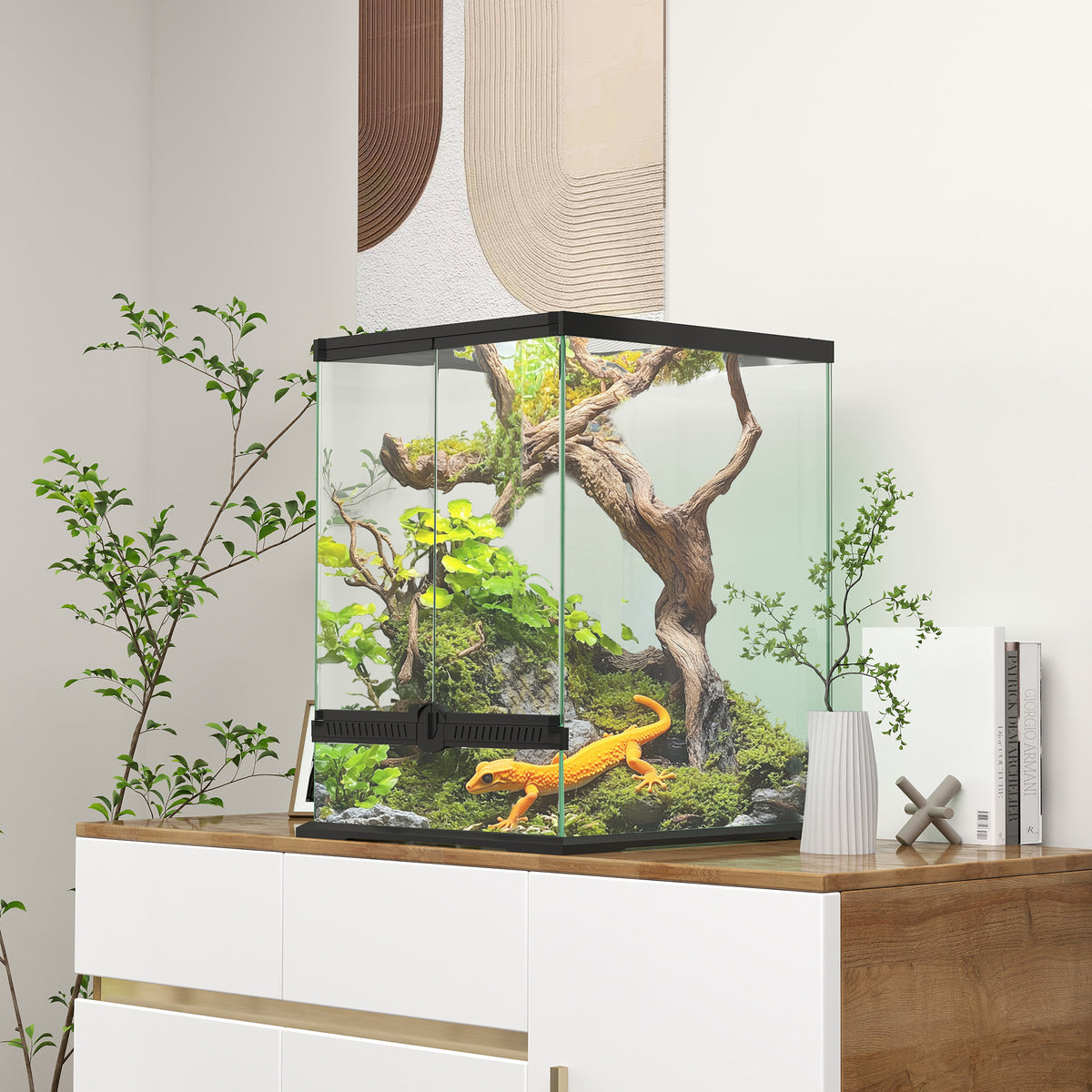 PawHut Terrarium, Glasgehäuse, verriegelbar, Kabelmanagement, 45x45x60cm, Schwarz – Produktabbildung 2