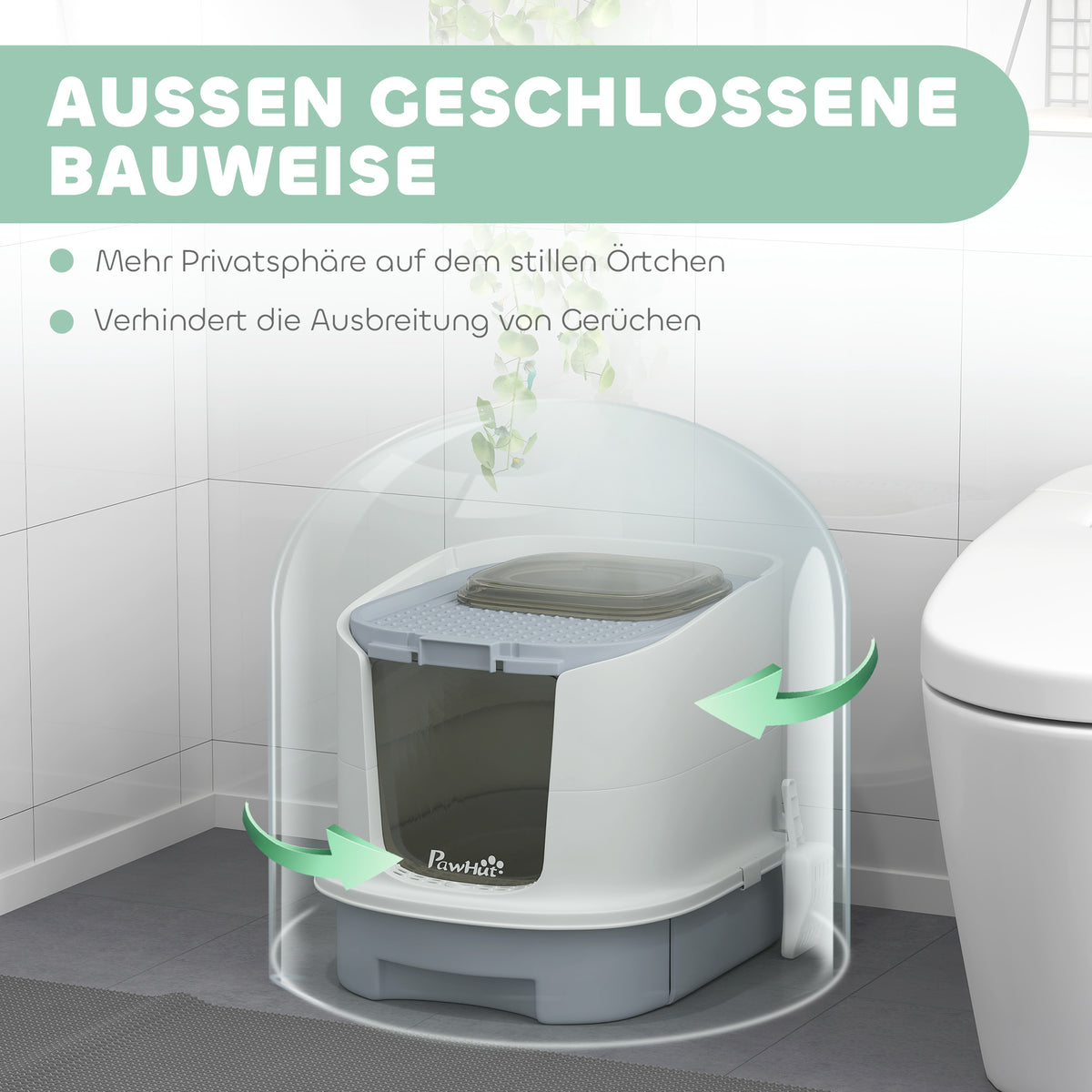 PawHut Katzenklo mit Deckel Obenliegender Eingang Schaufel ausziehbares Tablett für Katzen bis 4,5 kg – Produktabbildung 4