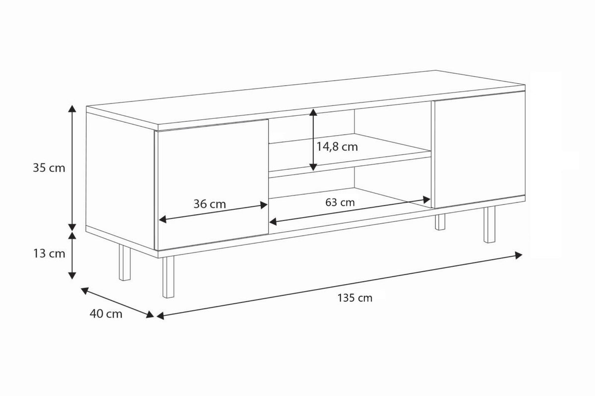 KOBI 5905602654871 Bild 4 – Focus Kaschmir TV-Schrank 135 cm - schwarze Füße