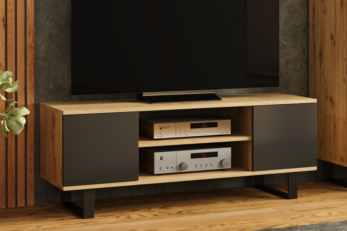 KOBI 5907541202939 Bild 2 – TV-Schrank FOCUS 155 cm - Metallfüße Eiche Artisan schwarz