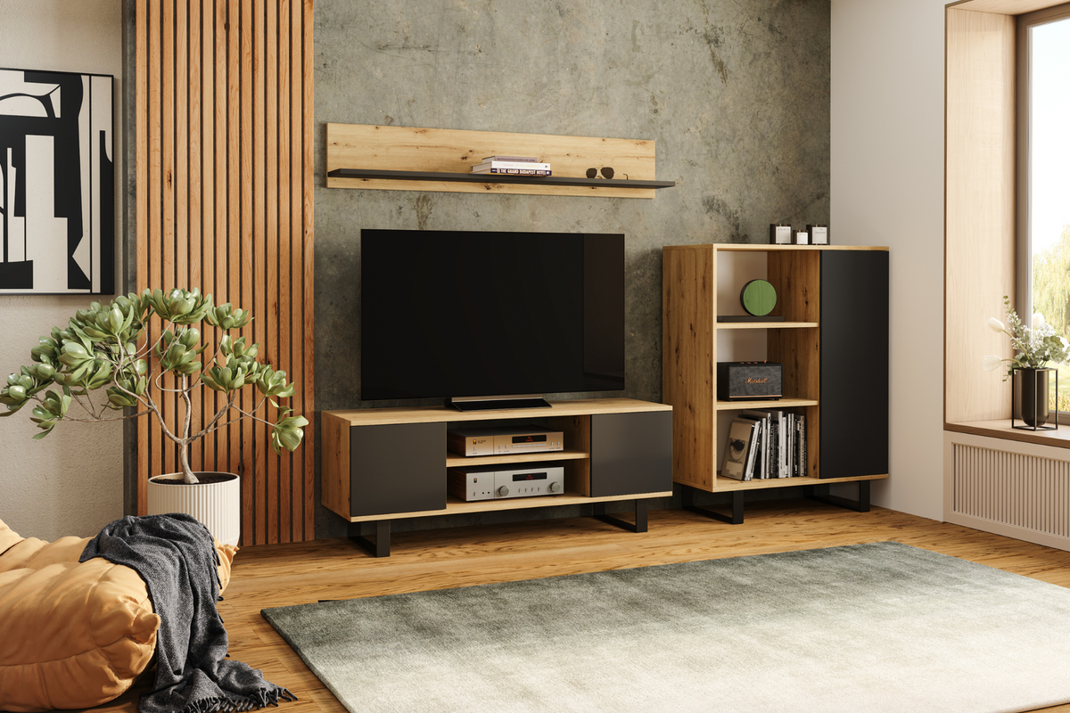 KOBI 5907541202939 Bild 3 – TV-Schrank FOCUS 155 cm - Metallfüße Eiche Artisan schwarz