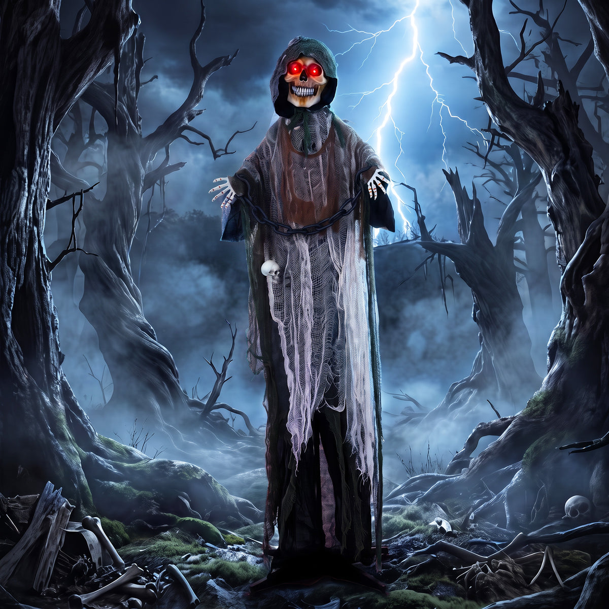 HOMCOM Animierter Sensenmann, 170 cm, lebensgroße Halloween-Animatronic mit beweglichen Händen/Kopf – Produktabbildung 2