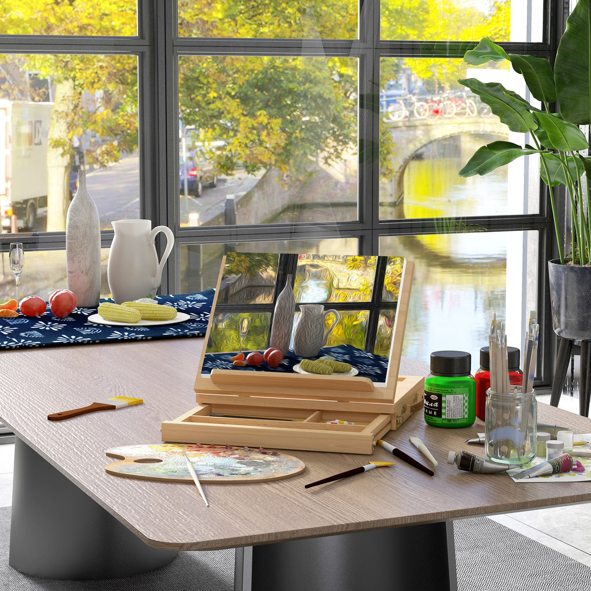 Vinsetto Tischstaffelei, kleine Staffelei, 1 Schublade, 3 Fächer, Massivholz, Natur – Produktabbildung 2