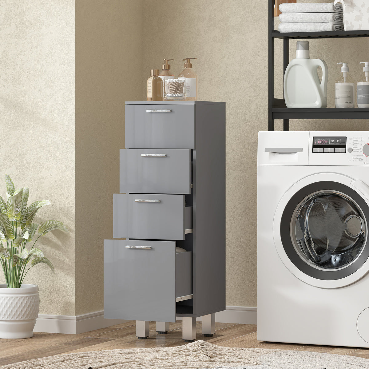 KleanKin Badezimmerschrank, Badschrank, 4 Schubladen, Spanplatte, glatt, Grau – Produktabbildung 4