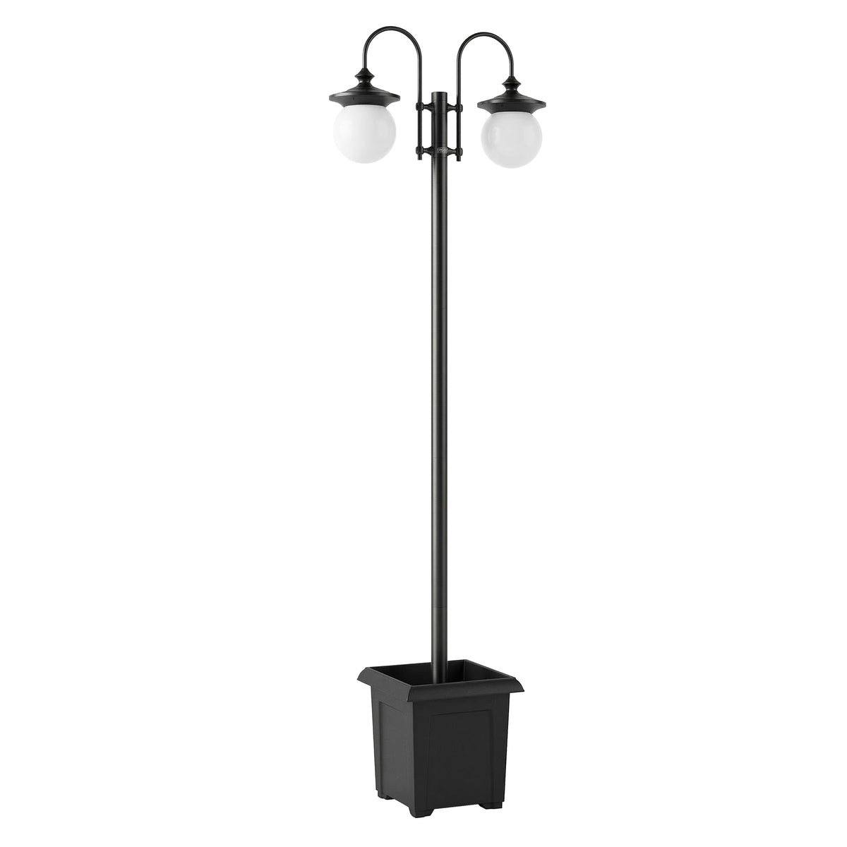 Outsunny Solar Laterne Stehleuchte 182 cm Höhenverstellbar Außen Gartenlaterne mit 2 Köpfen Pflanzgefäß
