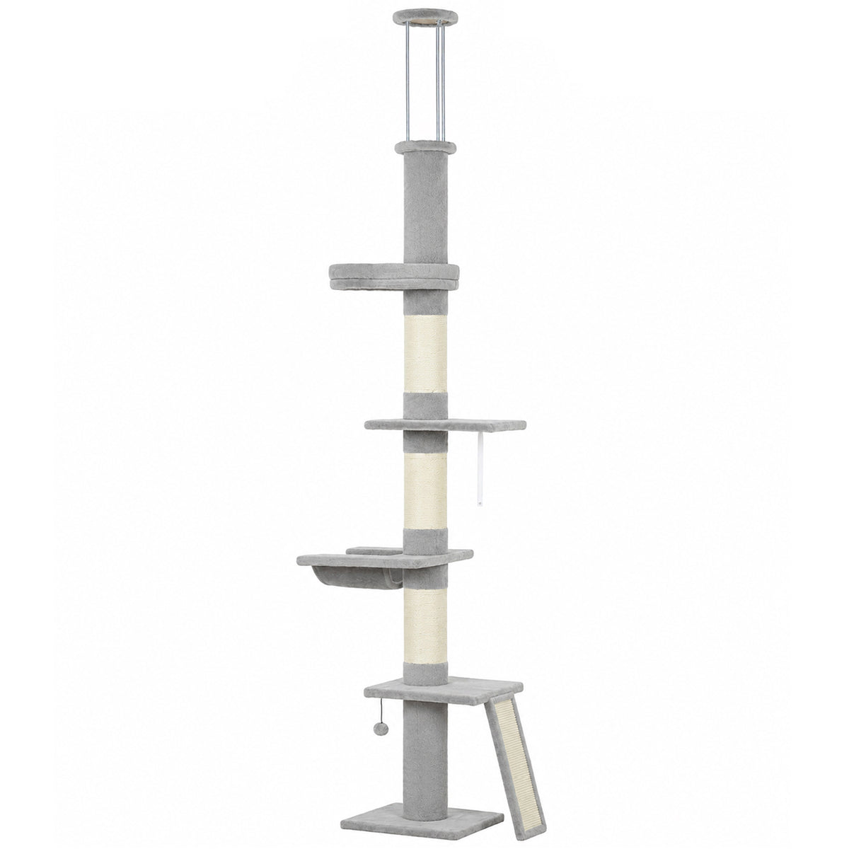 PawHut Kratzbaum Deckenhoch 230–260 cm höhenverstellbar Katzenbaum mit 5 Etagen 3 dicke Sisal-Kratzstämmen