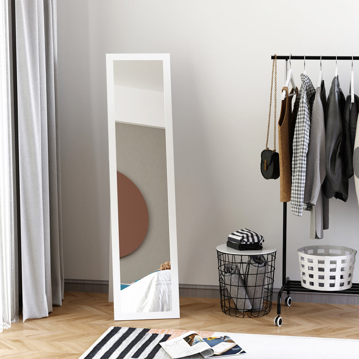HOMCOM Ganzkörperspiegel, freistehend, Wandmontage, MDF-Rahmen, 37 x 37 x 154 cm, Weiß – Produktabbildung 2