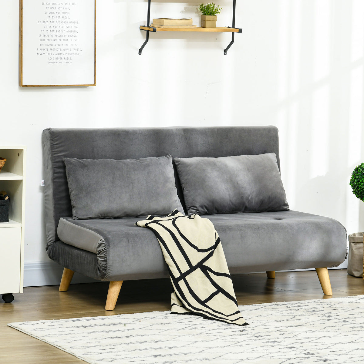 HOMCOM Schlafsofa Relaxsofa Sofa Couch, inkl. 2 Kissen, Samtoptik, 130 x 78 x 79 cm, Grau – Produktabbildung 2