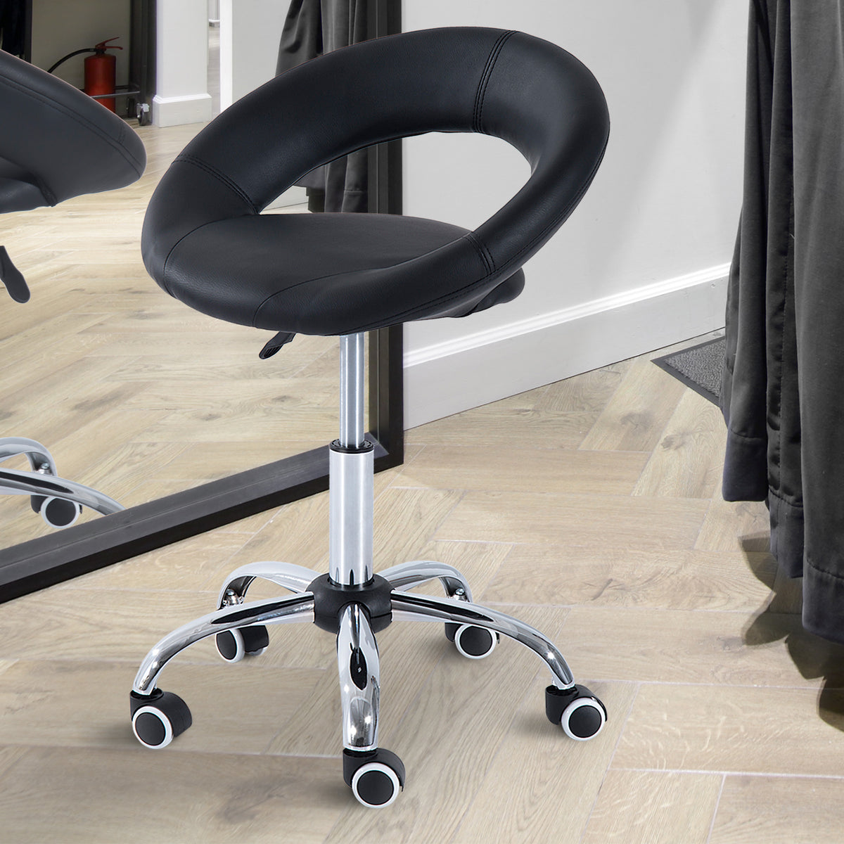 HOMCOM Rollhocker Arbeitshocker Drehhocker Bürostuhl höhenverstellbar, PU+Metall, Schwarz, 50 x 54 x – Produktabbildung 2