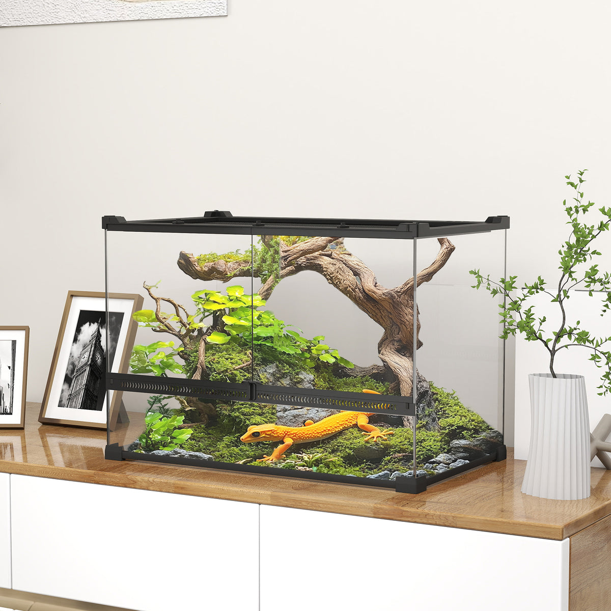 PawHut Glas-Terrarium für Reptilien, erhöhter & wasserdichter Boden, Knopfschloss – Produktabbildung 2