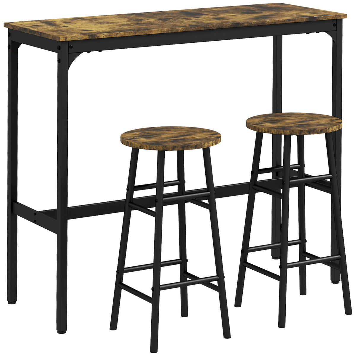 HOMCOM Bartisch mit 2 Stühlen im Industriedesign 2er-Set Barhocker mit Tisch, Industriedesign, 3-teilig