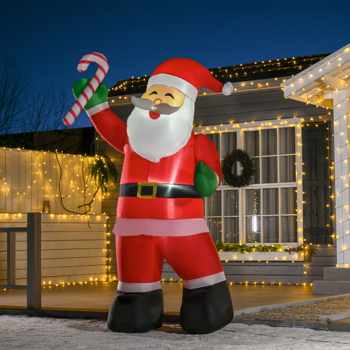 HOMCOM Aufblasbarer Weihnachtsmann mit LED-Beleuchtung inkl. Gebläse, Halteseilen, Bodenspieße – Produktabbildung 2