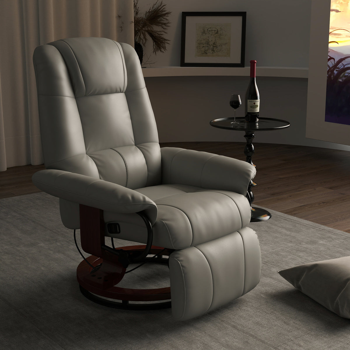 HOMCOM Relaxsessel Fernsehsessel Liegesessel Kunstleder 360° Drehstuhl 145° neigbar Grau 78 x 87 x 100 – Produktabbildung 2