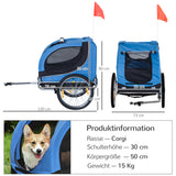PawHut Fahrradanhänger bis 20kg Universalkupplung Sicherheitsanker Reflektor Stahl Blau+Schwarz – Produktabbildung 3