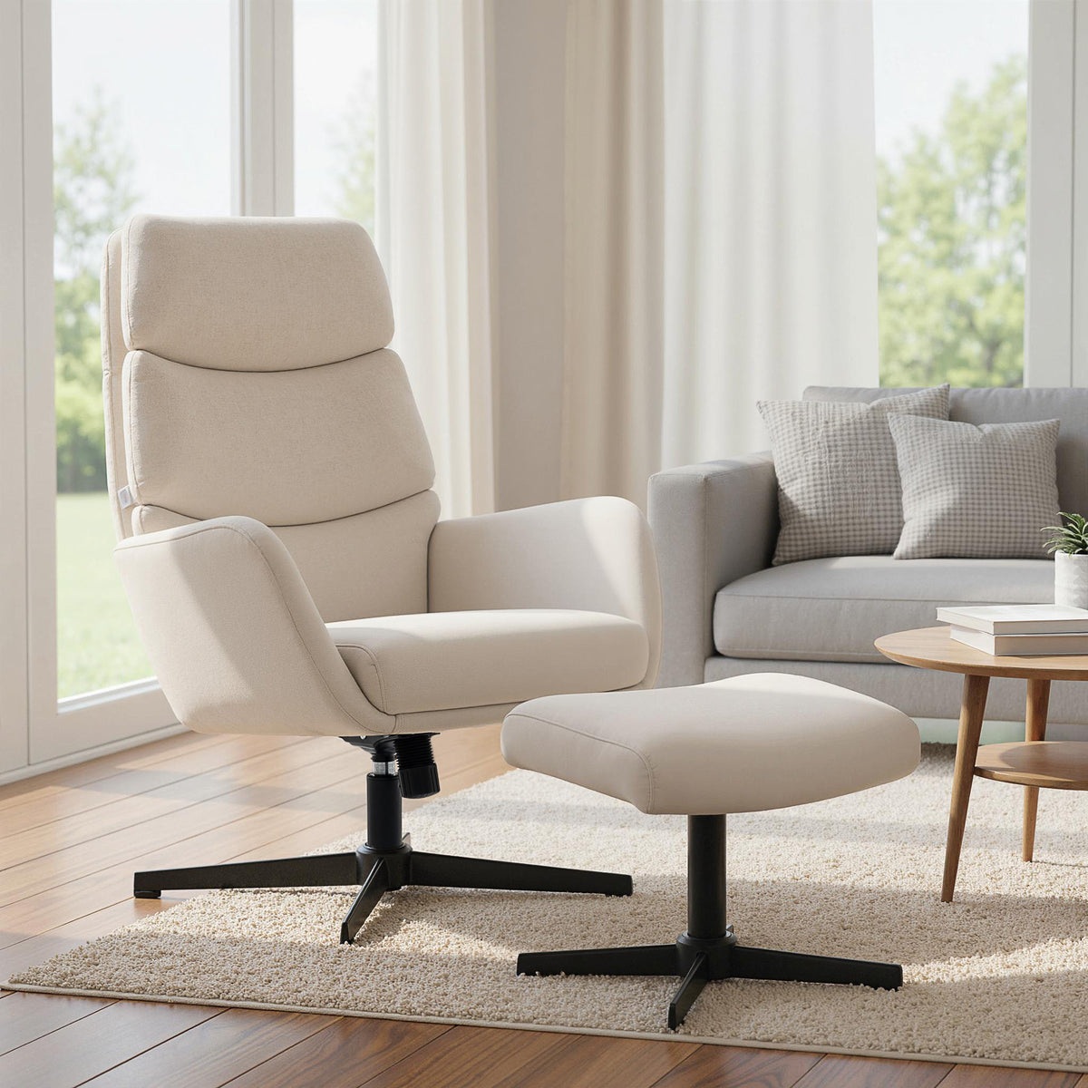 HOMCOM Polstersessel mit Fußhocker, Lounge-Sessel mit hoher Rückenlehne, Metallbasis, für Wohnzimmer – Produktabbildung 2