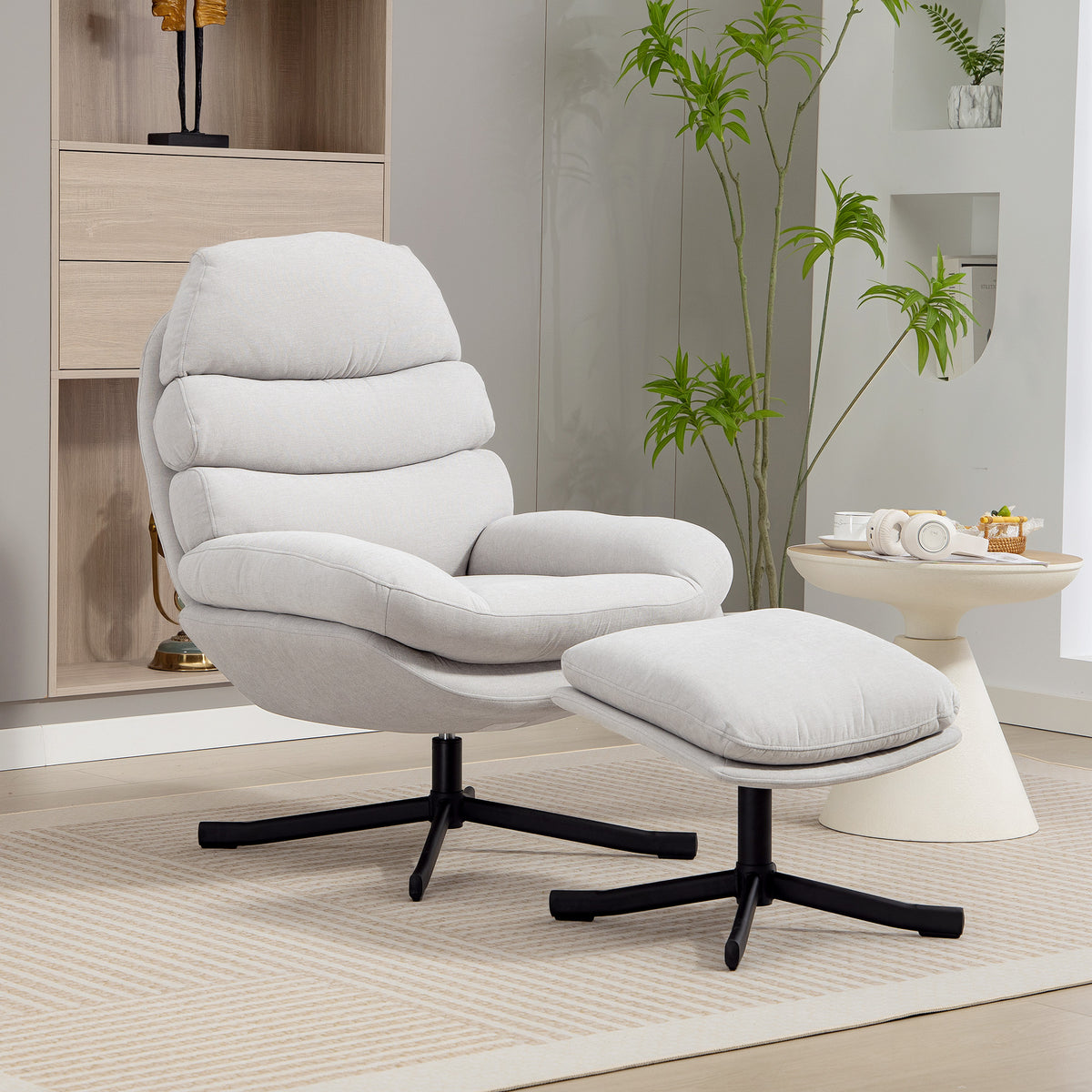 HOMCOM Relaxsessel mit Hocker Sessel Loungesessel mit Chenille-Stoff, Modern Fernsehsessel, 78 x 93 x – Produktabbildung 2