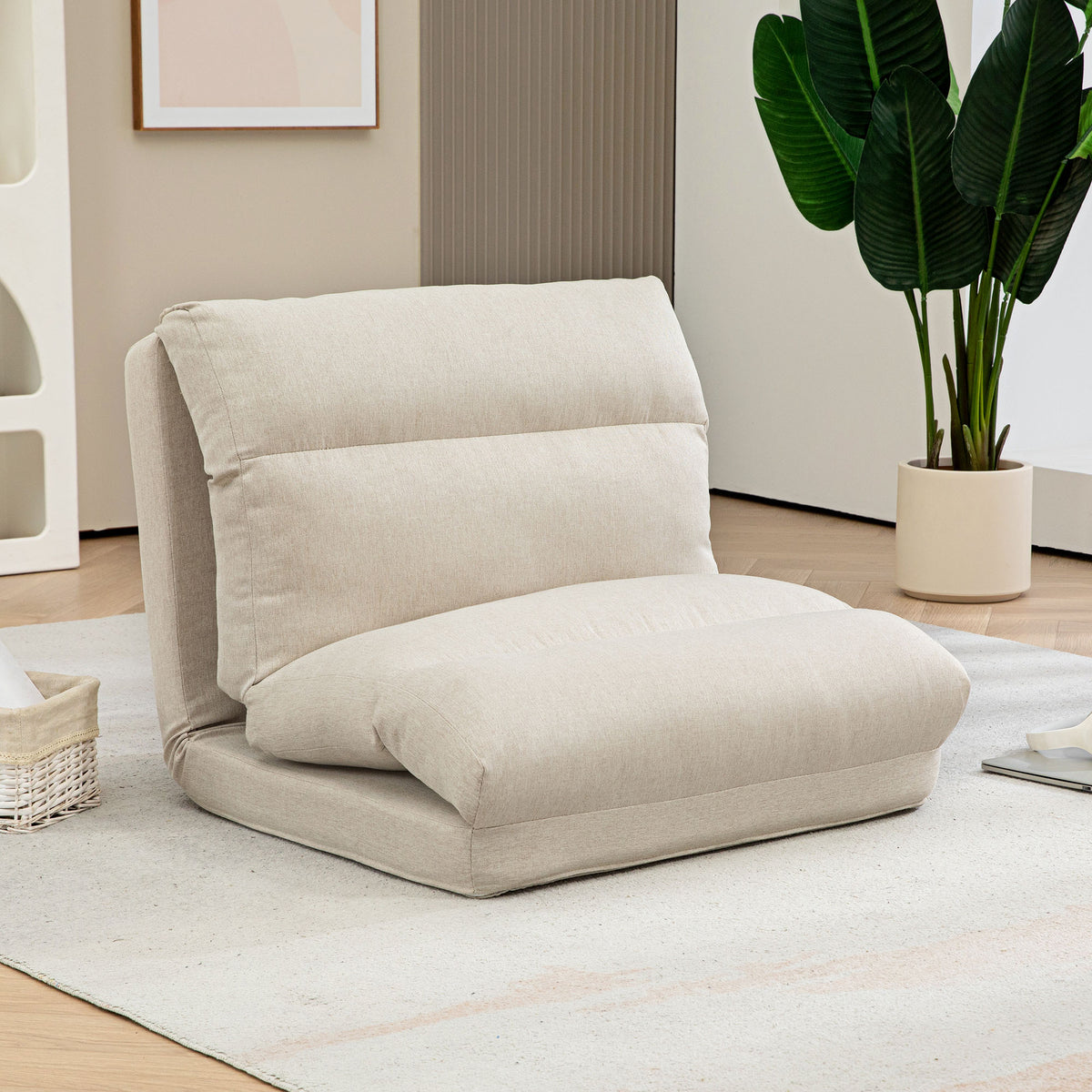 HOMCOM Sitzsack mit Bettfunktion, neigbare Lehne, klappbar, bis 120kg, 70 x 72 x 56 cm, Beige – Produktabbildung 2