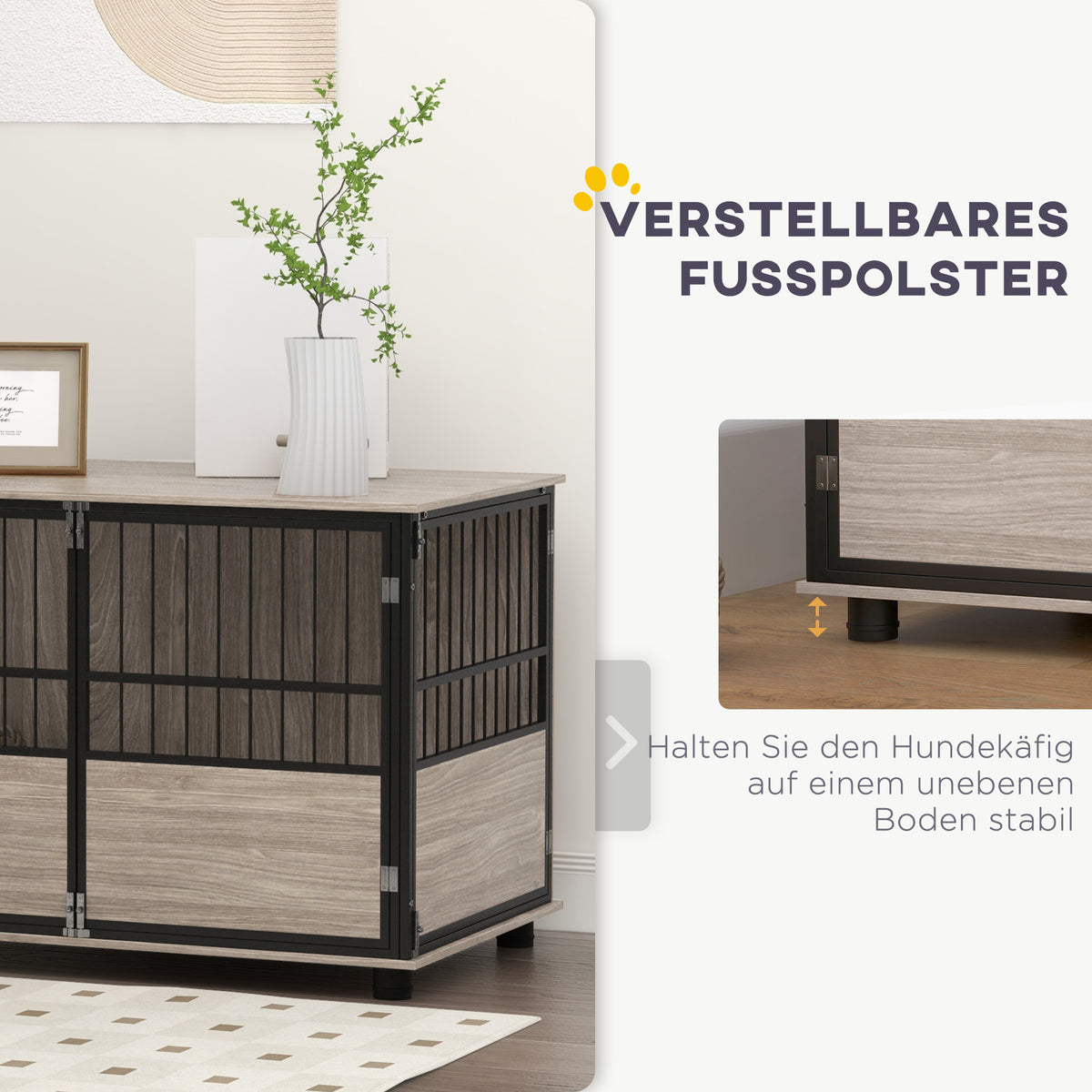 PawHut Hundebox, robust & stilvoll, 100x60x68cm, Walnussholz-Finish & Schwarz – Produktabbildung 9