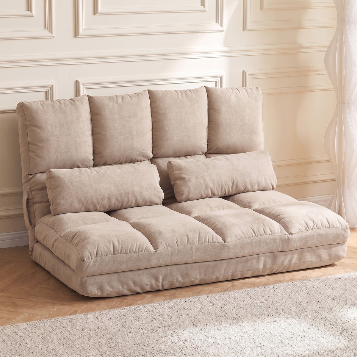 HOMCOM 2-in-1 Bodensessel, Rückenlehne, Verstellbar, 102 x 73 x 60 cm, Beige – Produktabbildung 2