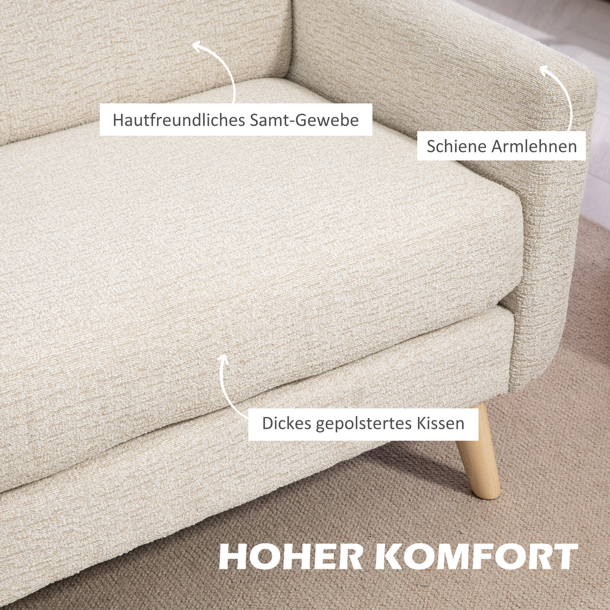 HOMCOM Zweisitzer-Sofa, komfortabel, 134x71x82 cm, Beige – Produktabbildung 5