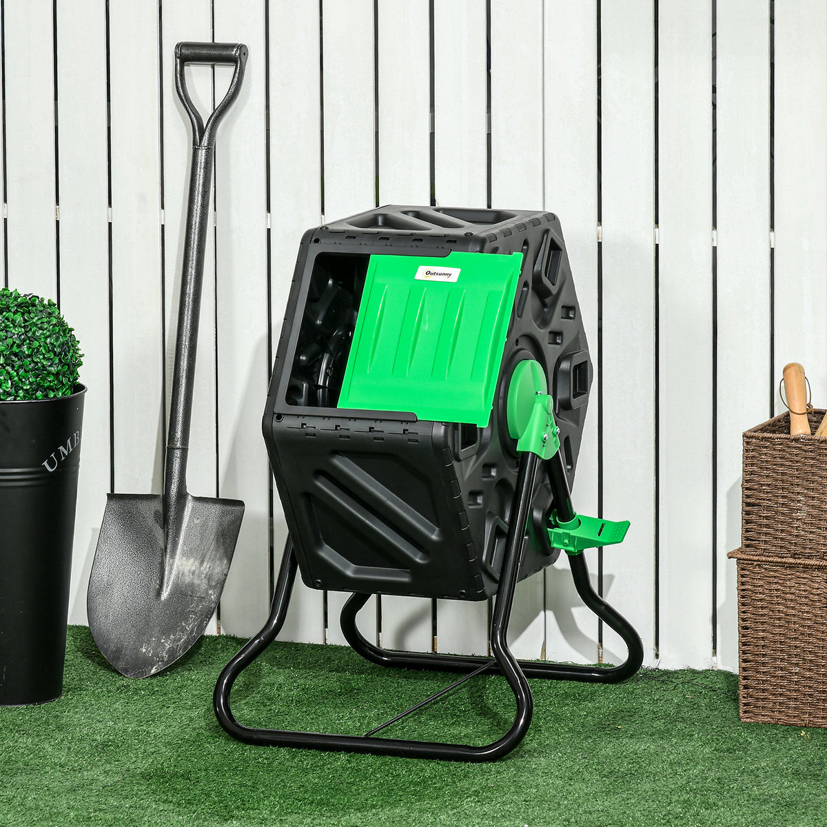 Outsunny Kompostbehälter, 65 Liter Komposter, drehbar, kompakt, 24 Belüftungslöcher, Stahl, Kunststoff – Produktabbildung 2