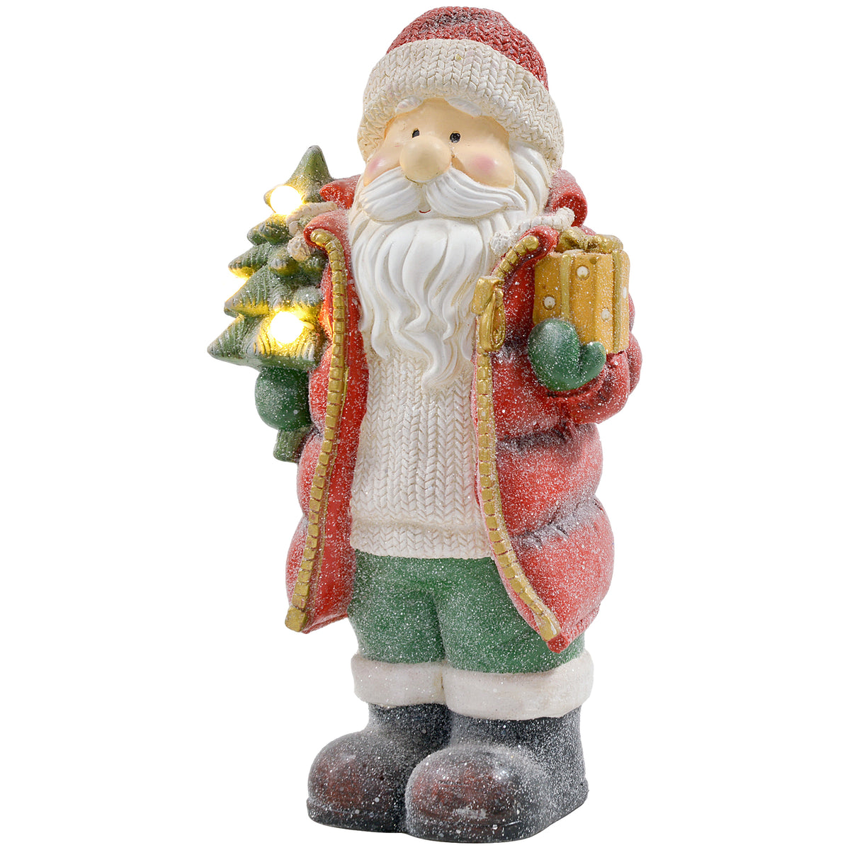 HOMCOM Weihnachtsmannfigur mit Baum und Geschenk, 3 warmweiße LEDs, batteriebetrieben, 50 cm