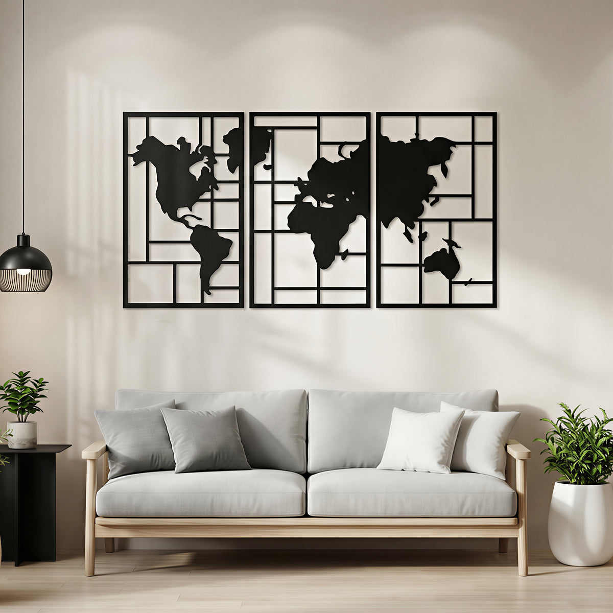 HOMCOM Wanddeko Metall 3 Stück Wanddekoration Weltkarte Wandkunst für Wohnzimmer Schlafzimmer Flur, 50 x – Produktabbildung 2