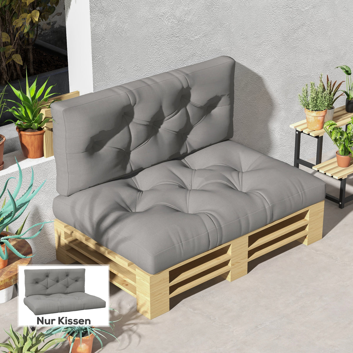 Outsunny Sitzpolster Sitzkissen Polsterauflage, mit Knopfheftung, 120 x 80 x 12 cm, Grau – Produktabbildung 2